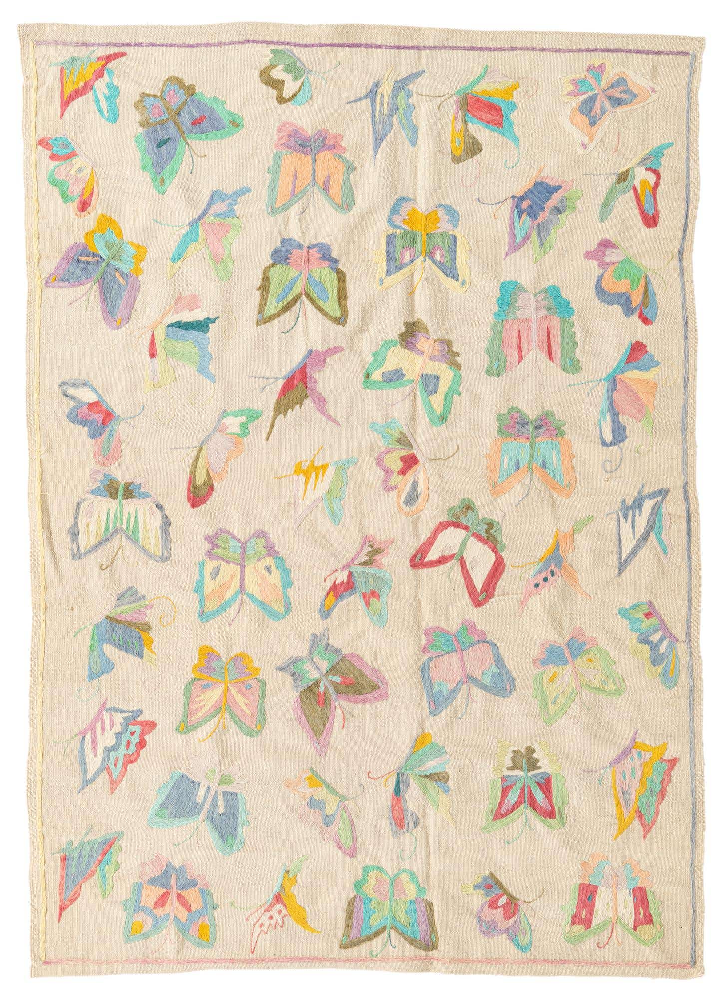 4' 6 x 6' 4 Hand Woven Kilim Suzani Wool Rug
