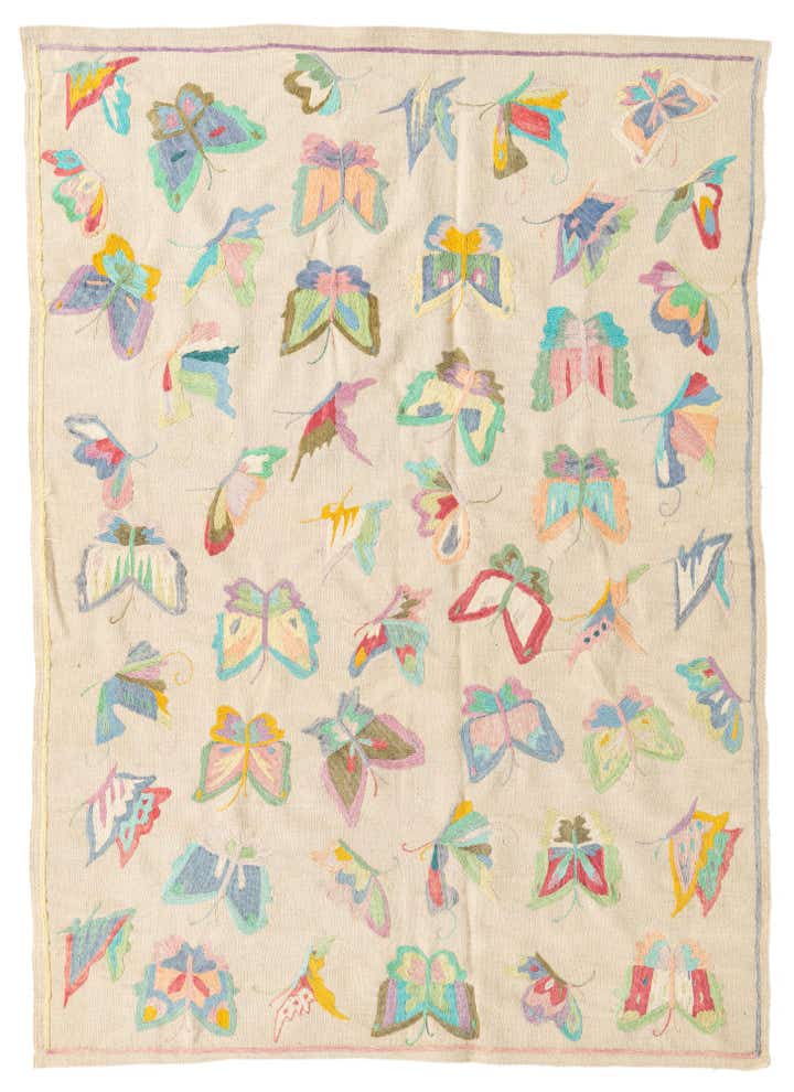 4' 6 x 6' 4 Hand Woven Kilim Suzani Wool Rug