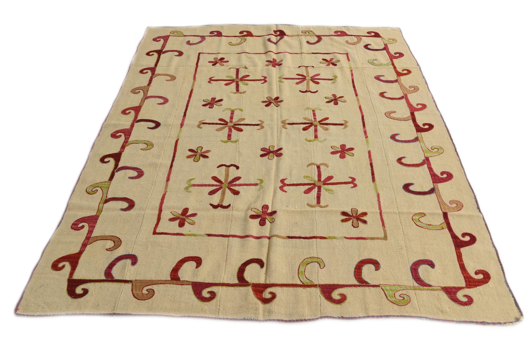 5' 7 x 7' 8 Hand Woven Kilim Suzani Wool Rug