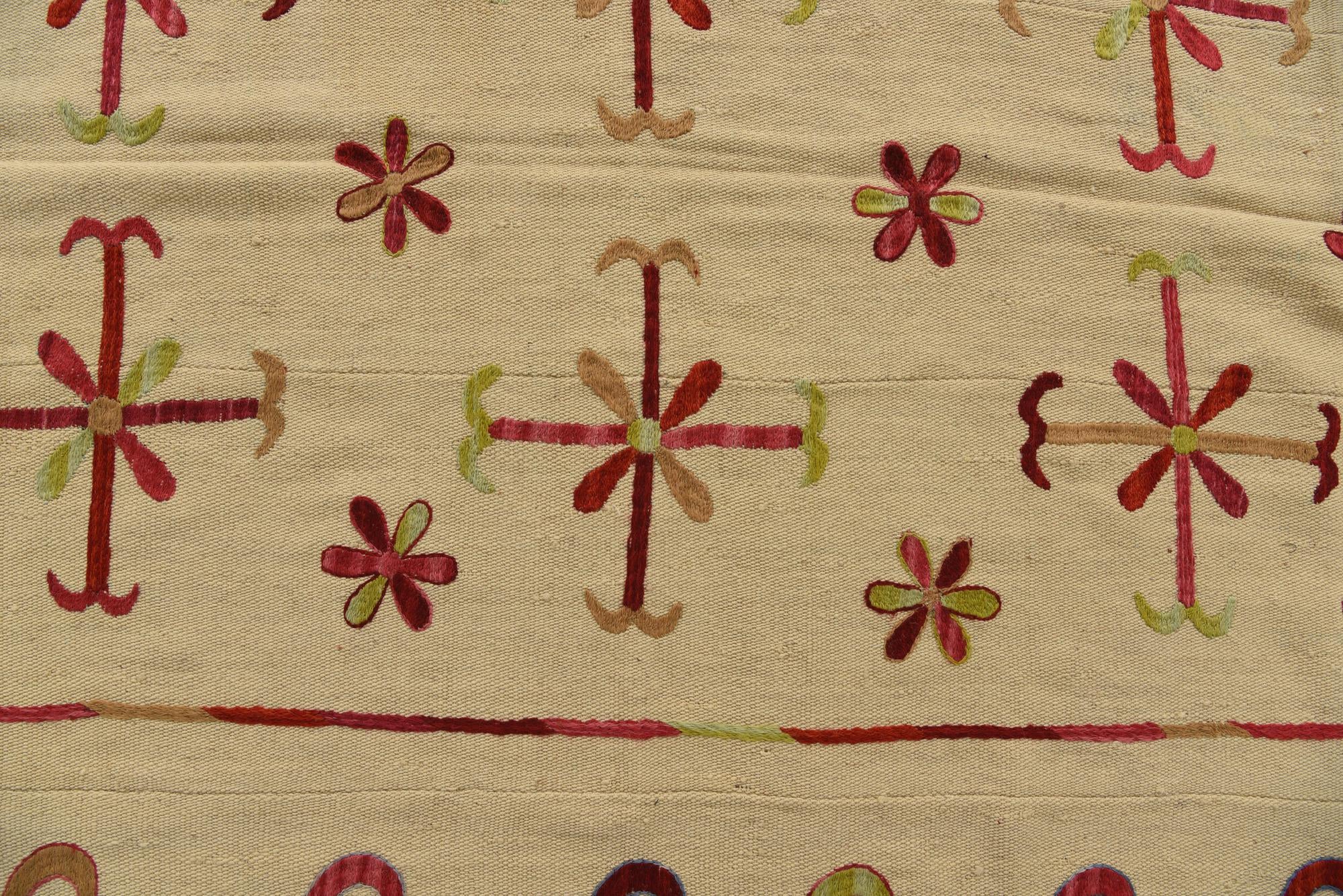 5' 7 x 7' 8 Hand Woven Kilim Suzani Wool Rug