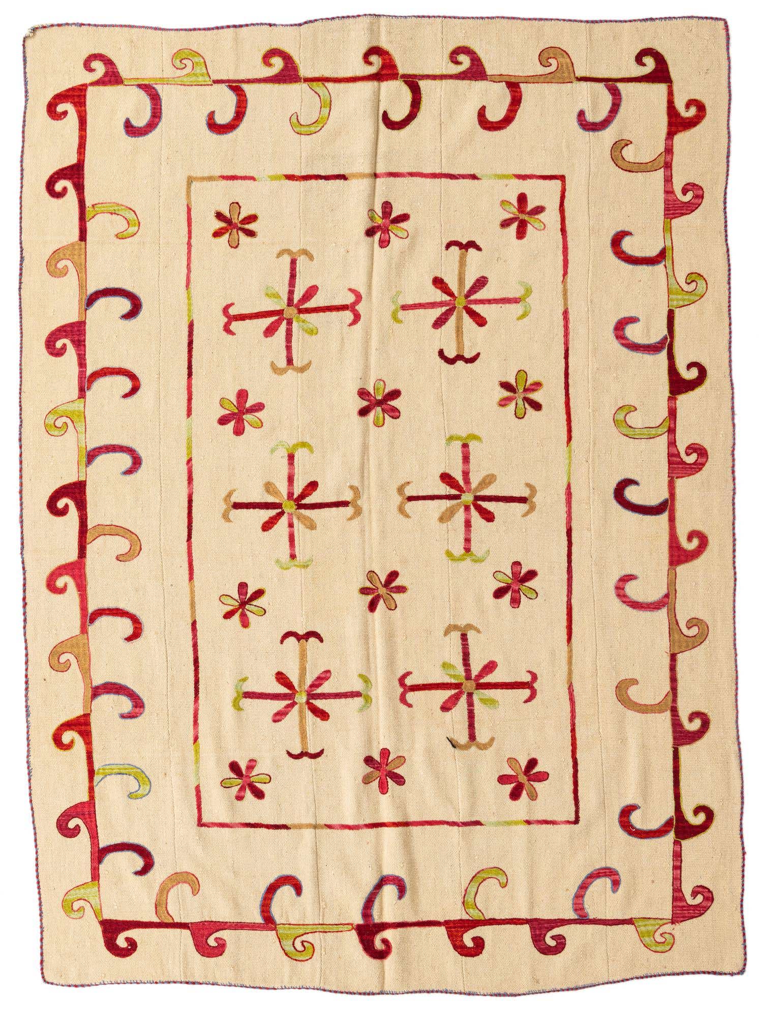 5' 7 x 7' 8 Hand Woven Kilim Suzani Wool Rug