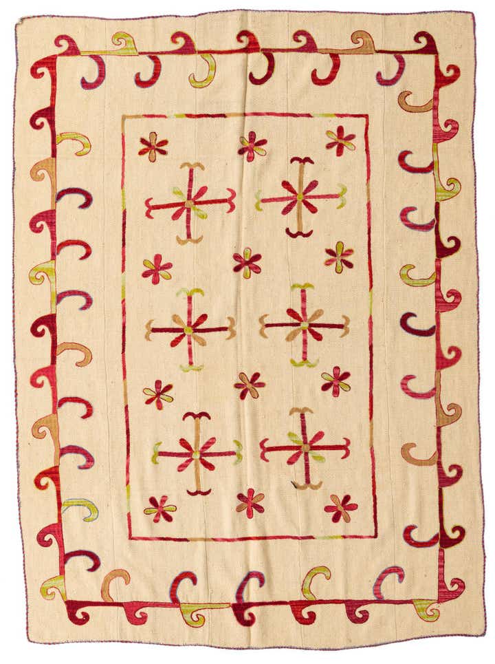 5' 7 x 7' 8 Hand Woven Kilim Suzani Wool Rug