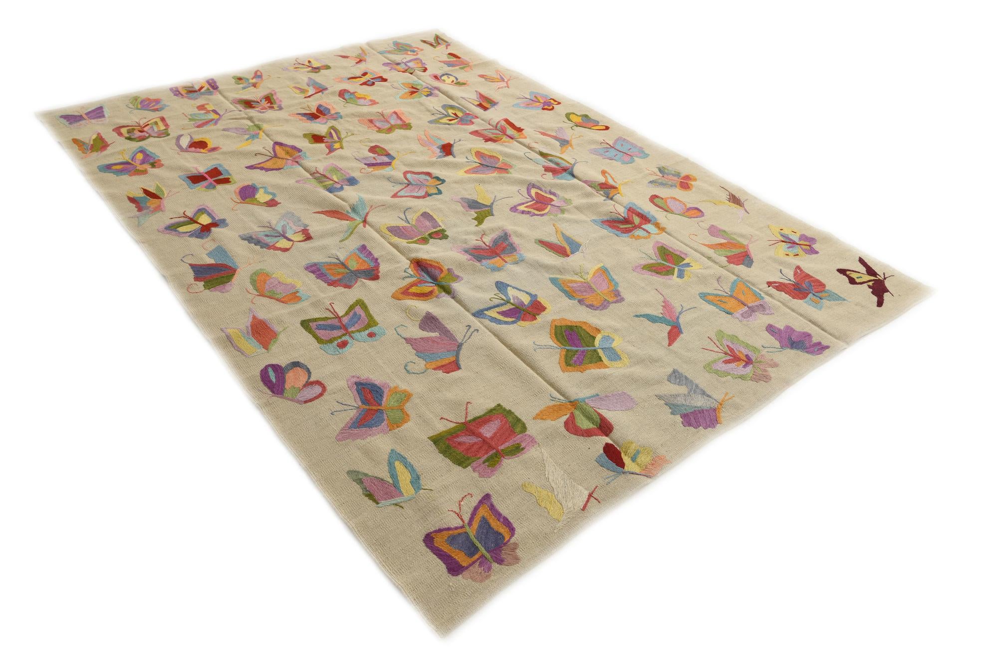 6' 7 x 9' 2 Hand Woven Kilim Suzani Wool Rug