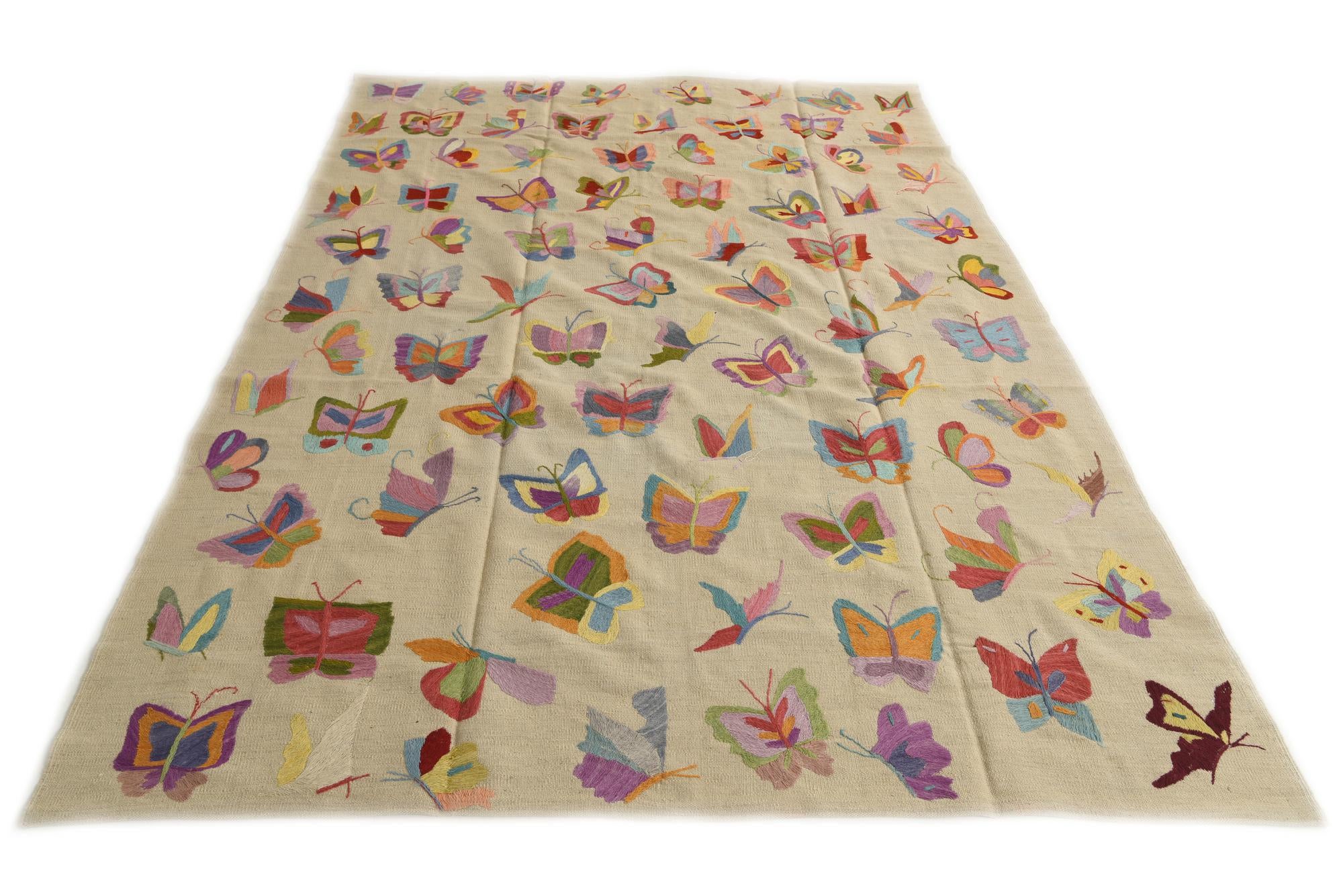 6' 7 x 9' 2 Hand Woven Kilim Suzani Wool Rug
