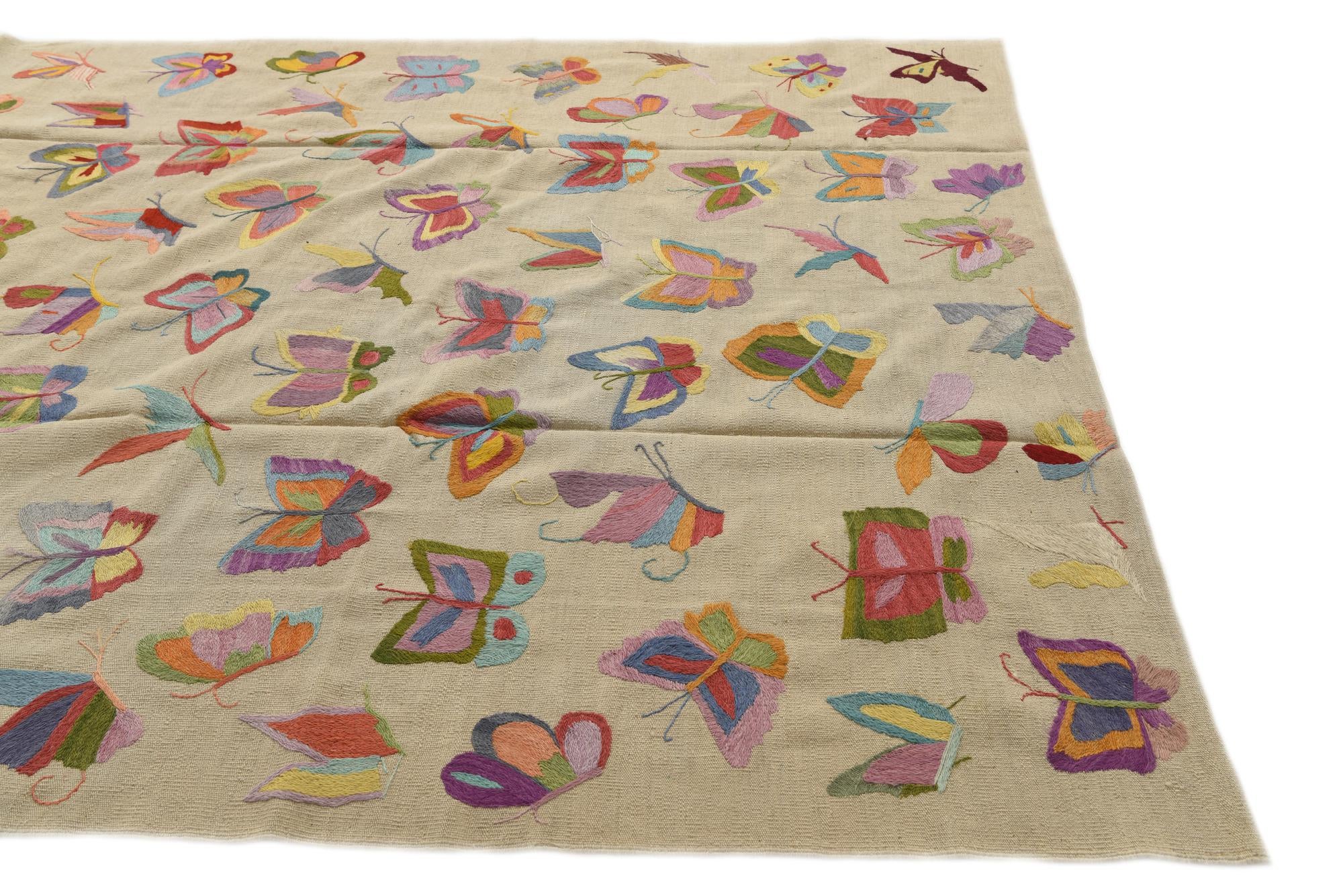 6' 7 x 9' 2 Hand Woven Kilim Suzani Wool Rug