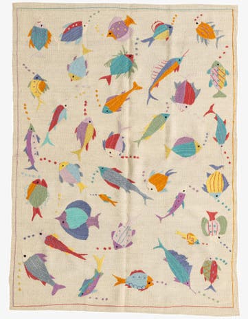 4' 2 x 5' 9 Hand Woven Kilim Suzani Wool Rug