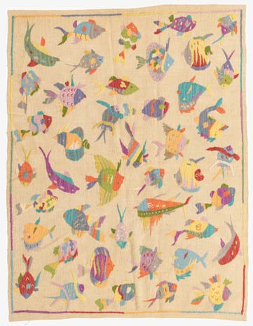 4' 4 x 5' 6 Hand Woven Kilim Suzani Wool Rug