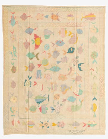 5' 9 x 7' 3 Hand Woven Kilim Suzani Wool Rug