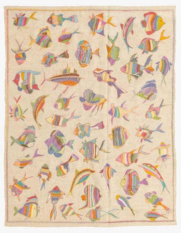 4' 5 x 5' 9 Hand Woven Kilim Suzani Wool Rug