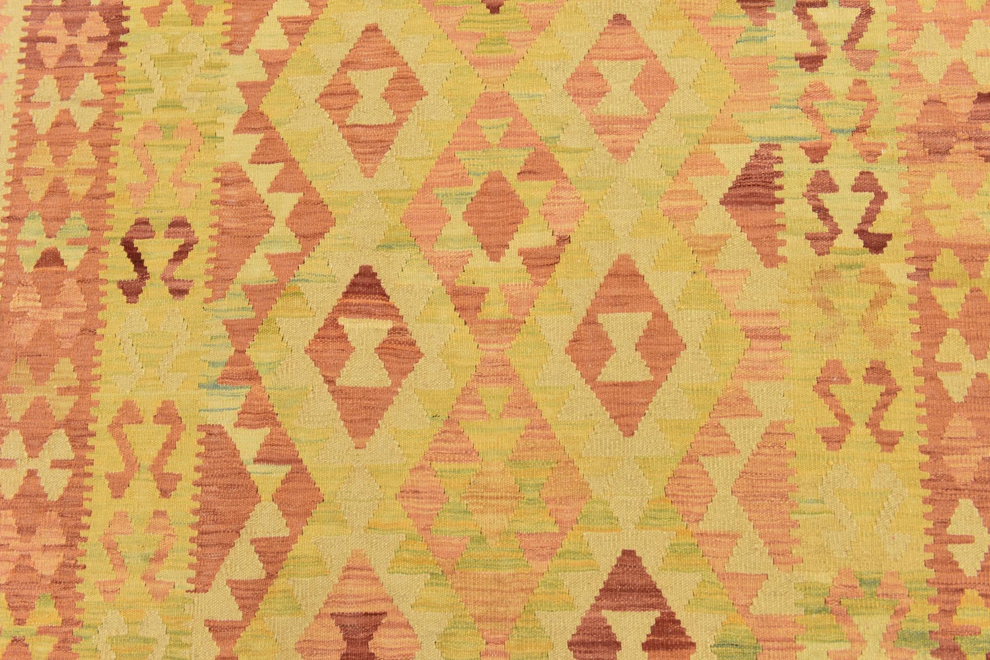 4' 2 x 6' 8 Hand Woven Kilim Waziri Wool Rug