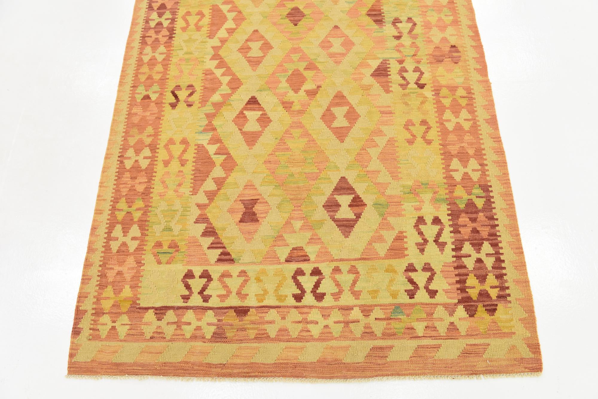 4' 2 x 6' 8 Hand Woven Kilim Waziri Wool Rug