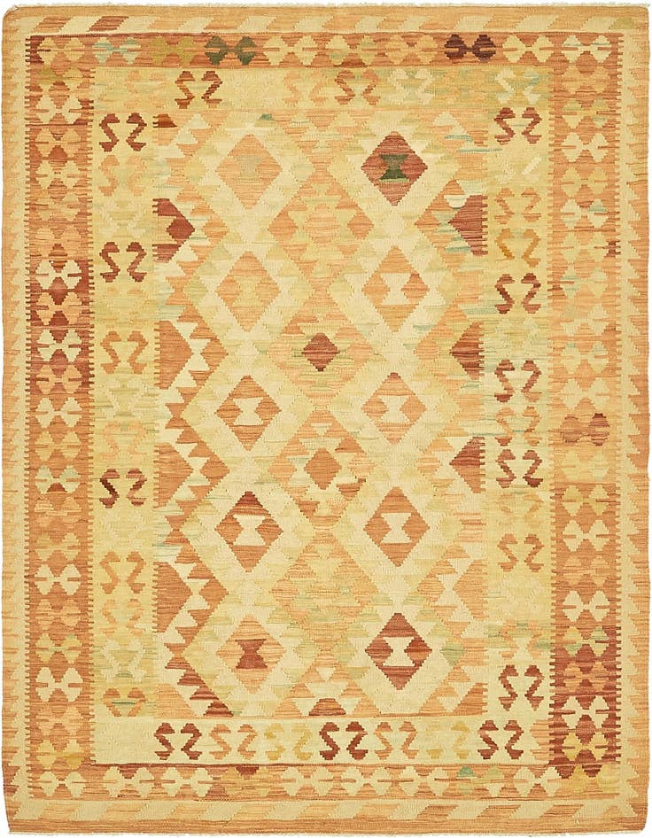 Detail image of 4' 2 x 6' 8 Hand Woven Kilim Waziri Wool Rug
