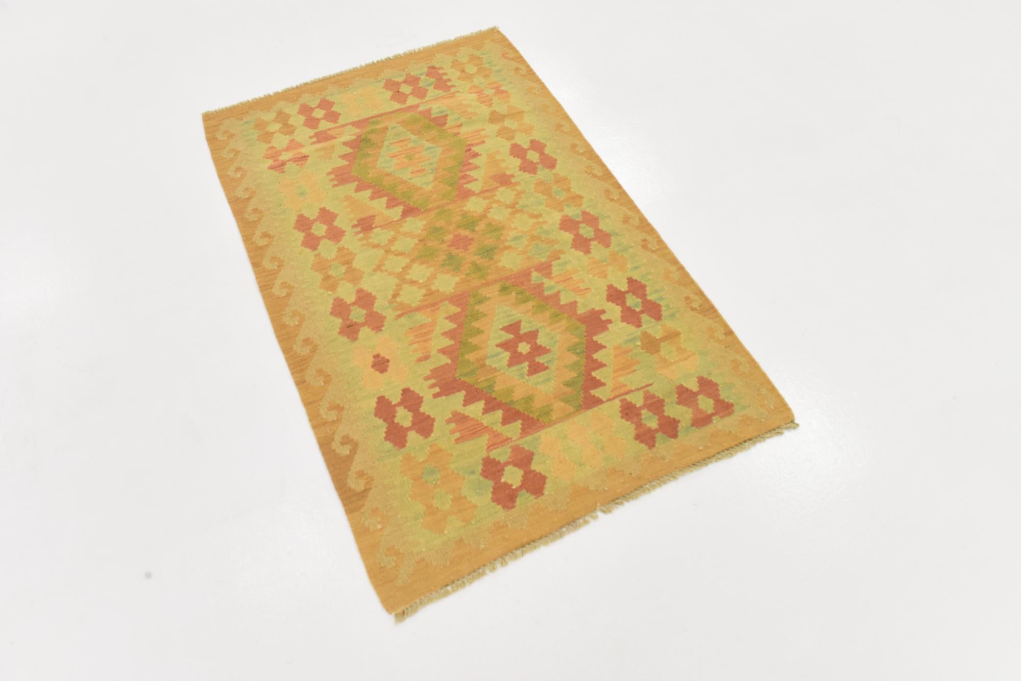 2' 7 x 4' 2 Hand Woven Kilim Waziri Wool Rug