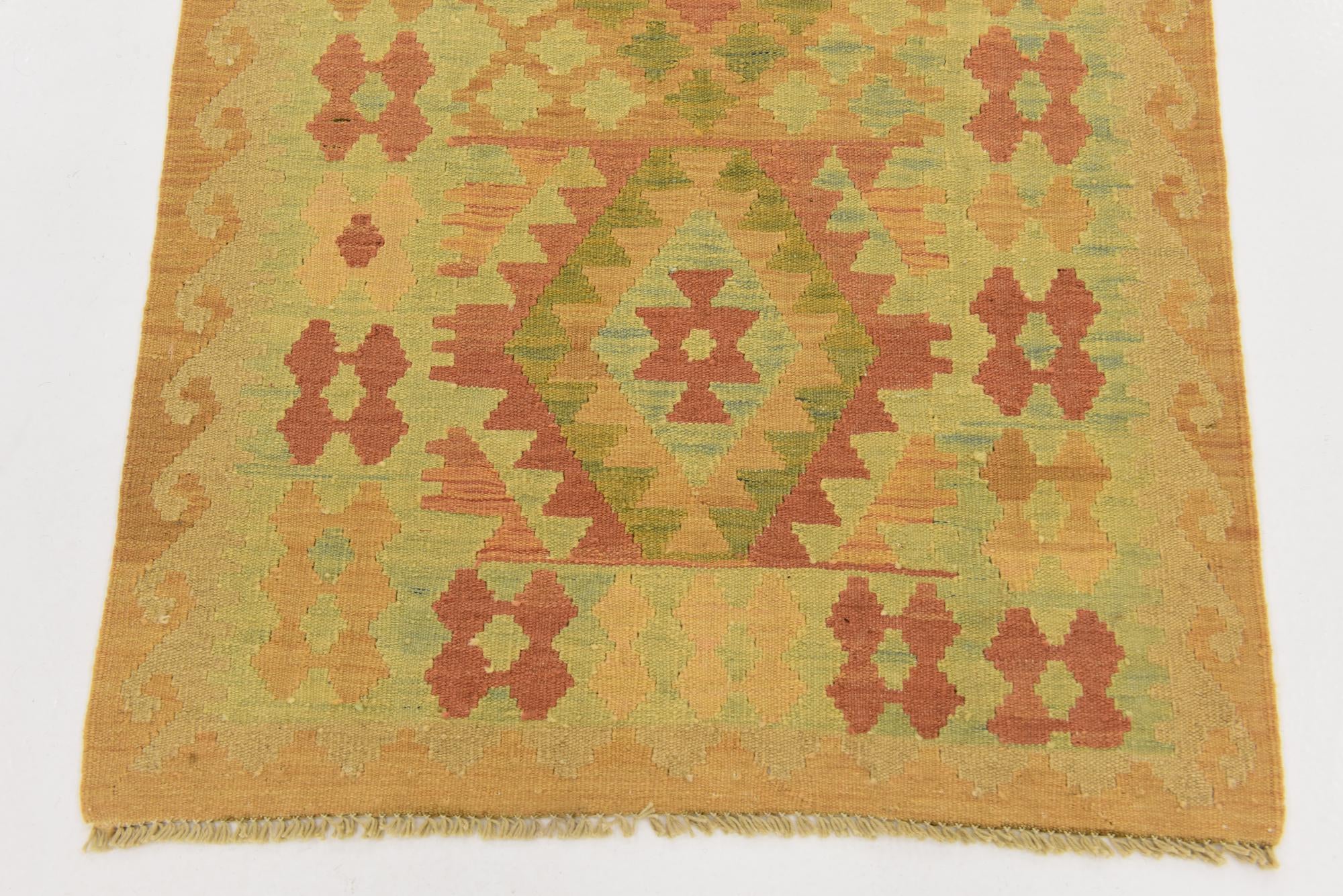 2' 7 x 4' 2 Hand Woven Kilim Waziri Wool Rug