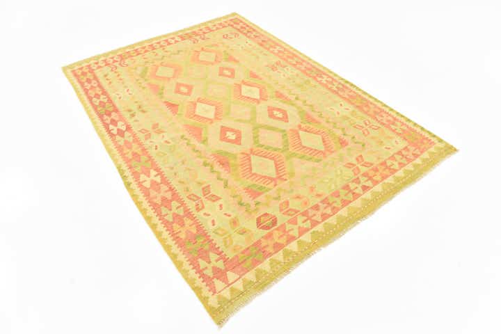 4' 8 x 6' 7 Hand Woven Kilim Waziri Wool Rug