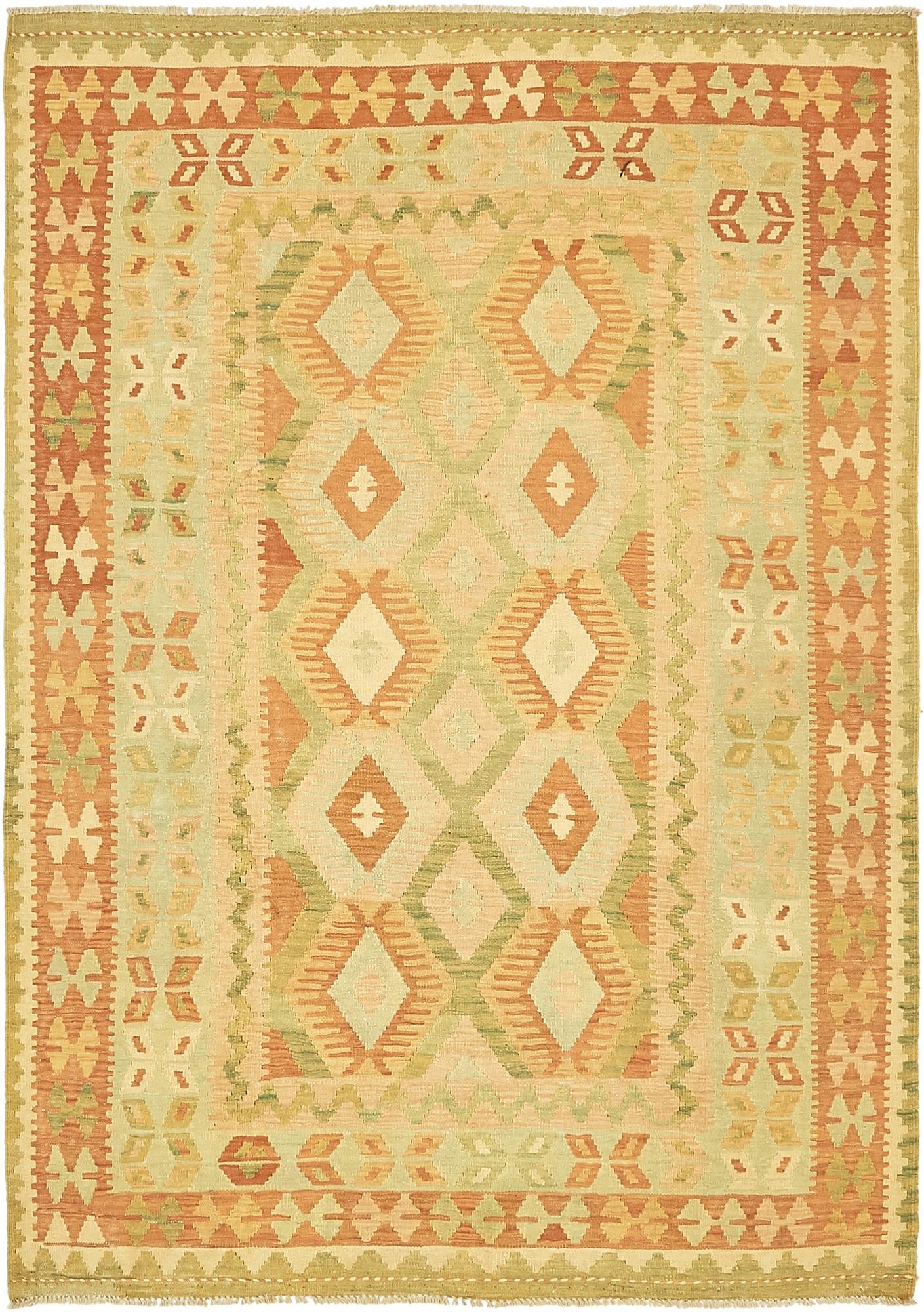 4' 8 x 6' 7 Hand Woven Kilim Waziri Wool Rug