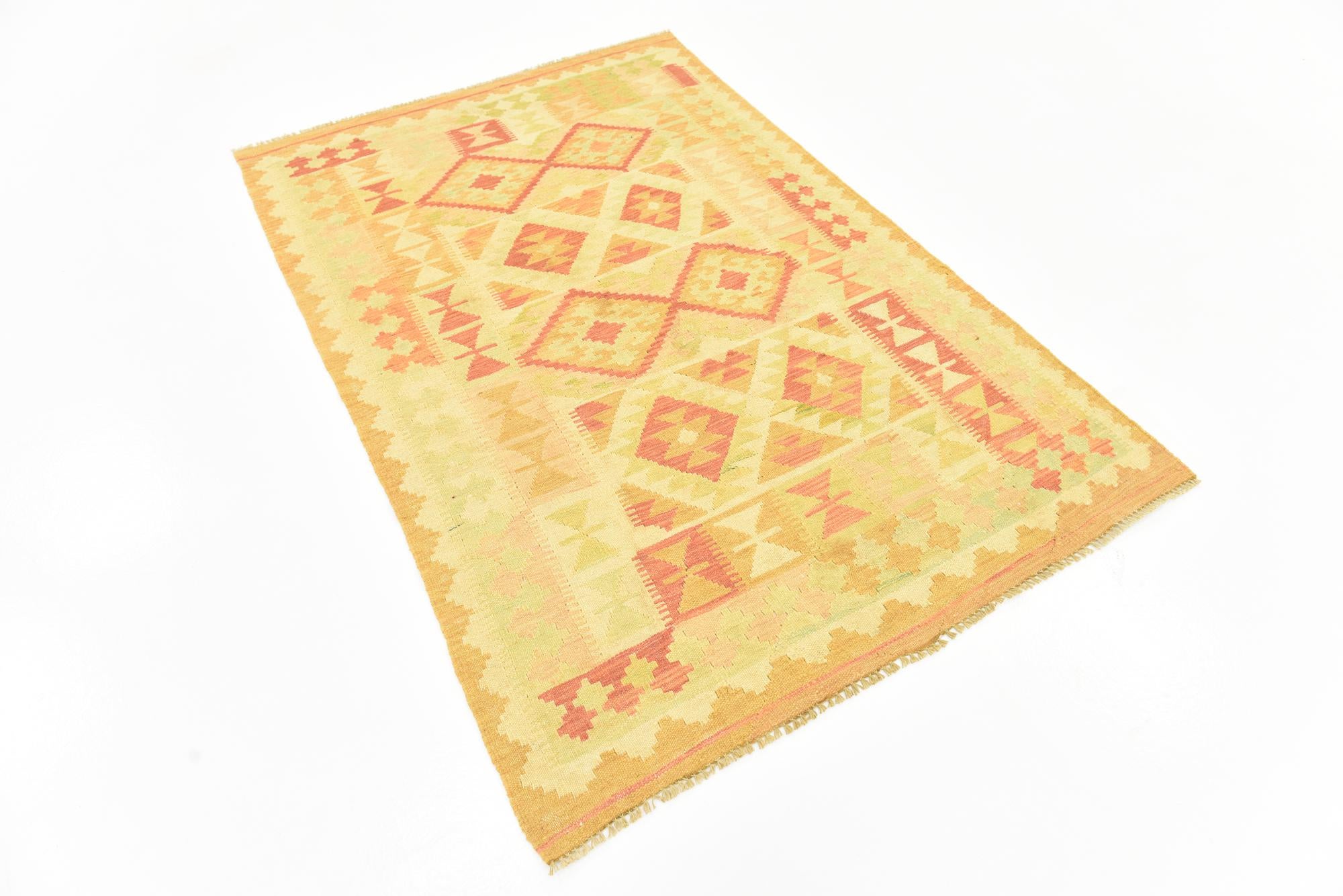 3' 8 x 6' 10 Hand Woven Kilim Waziri Wool Rug