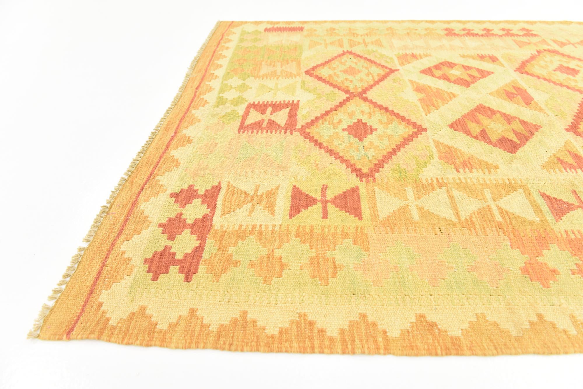 3' 8 x 6' 10 Hand Woven Kilim Waziri Wool Rug