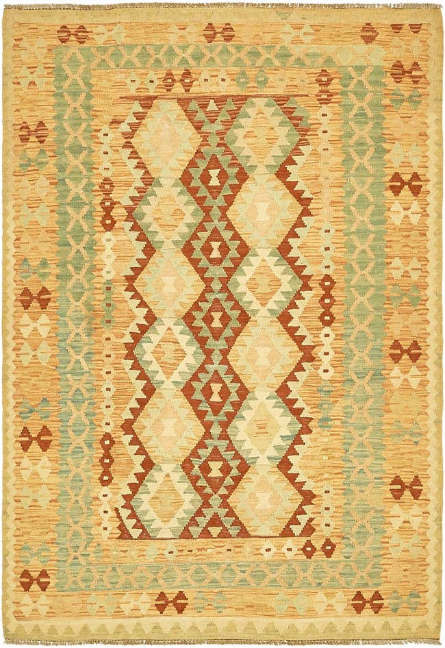 Detail image of 4' 2 x 6' Hand Woven Kilim Waziri Wool Rug