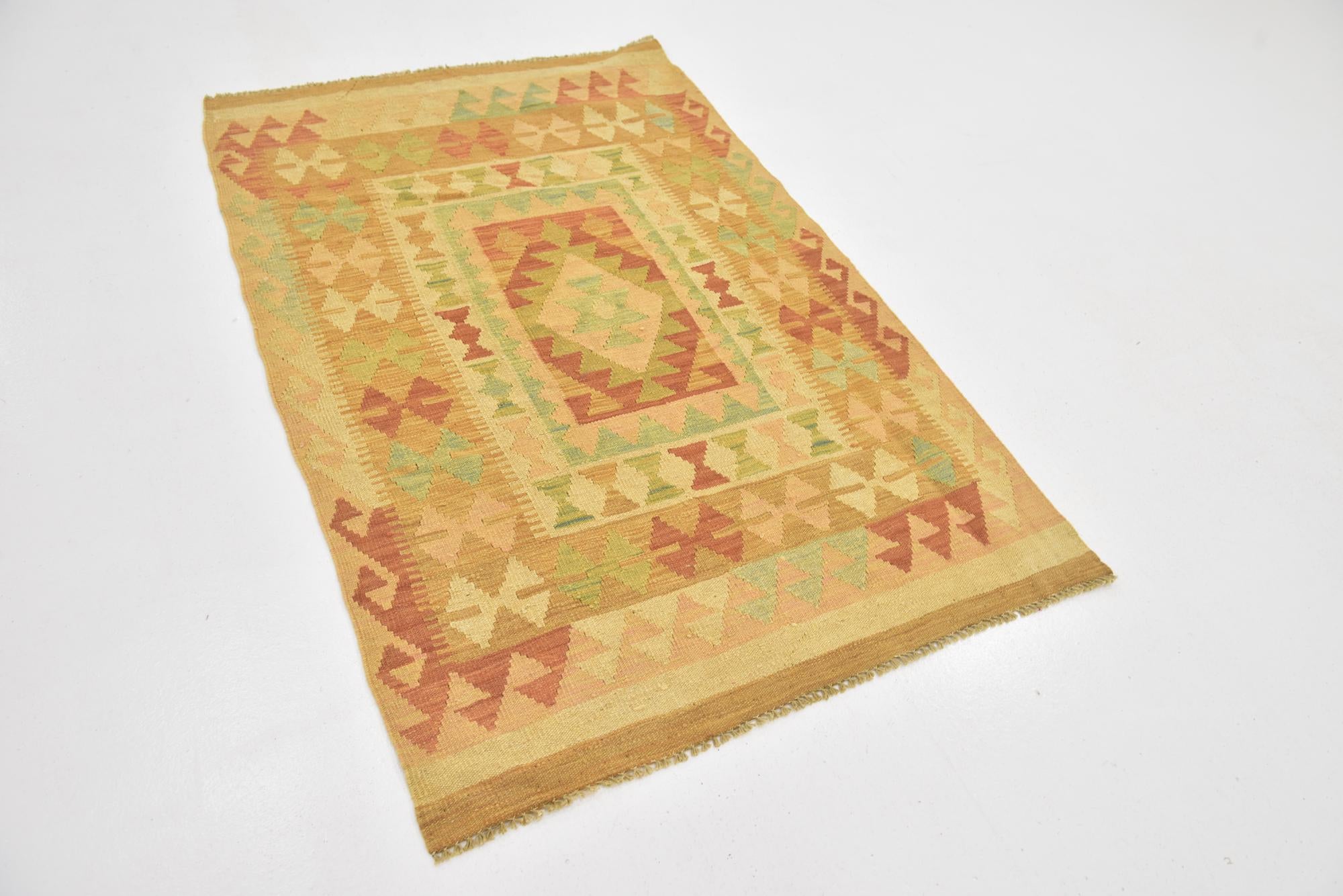 3' 4 x 5' Hand Woven Kilim Waziri Wool Rug