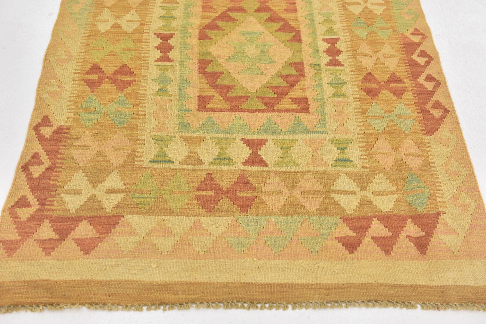 3' 4 x 5' Hand Woven Kilim Waziri Wool Rug