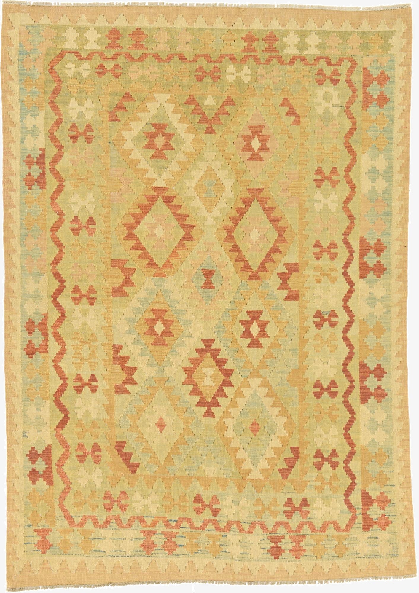 4' 9 x 6' 8  Hand Woven Kilim Waziri Wool Rug