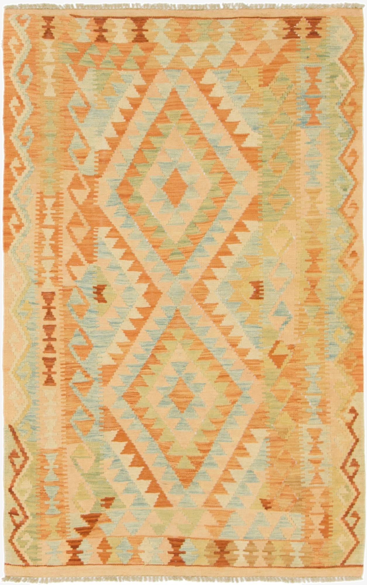 3' 2 x 5' 2  Hand Woven Kilim Waziri Wool Rug