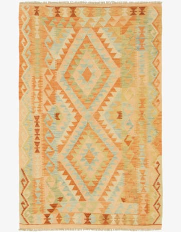 3' 2 x 5' 2 Hand Woven Kilim Waziri Wool Rug