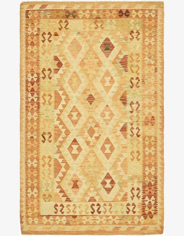 4' 2 x 6' 8 Hand Woven Kilim Waziri Wool Rug