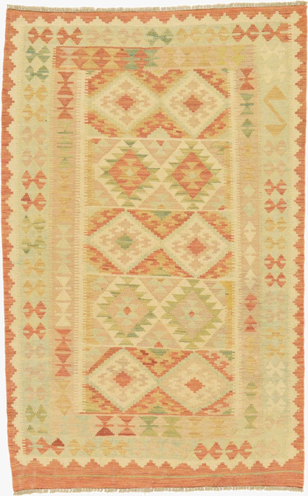 3' 7 x 5' 8  Hand Woven Kilim Waziri Wool Rug
