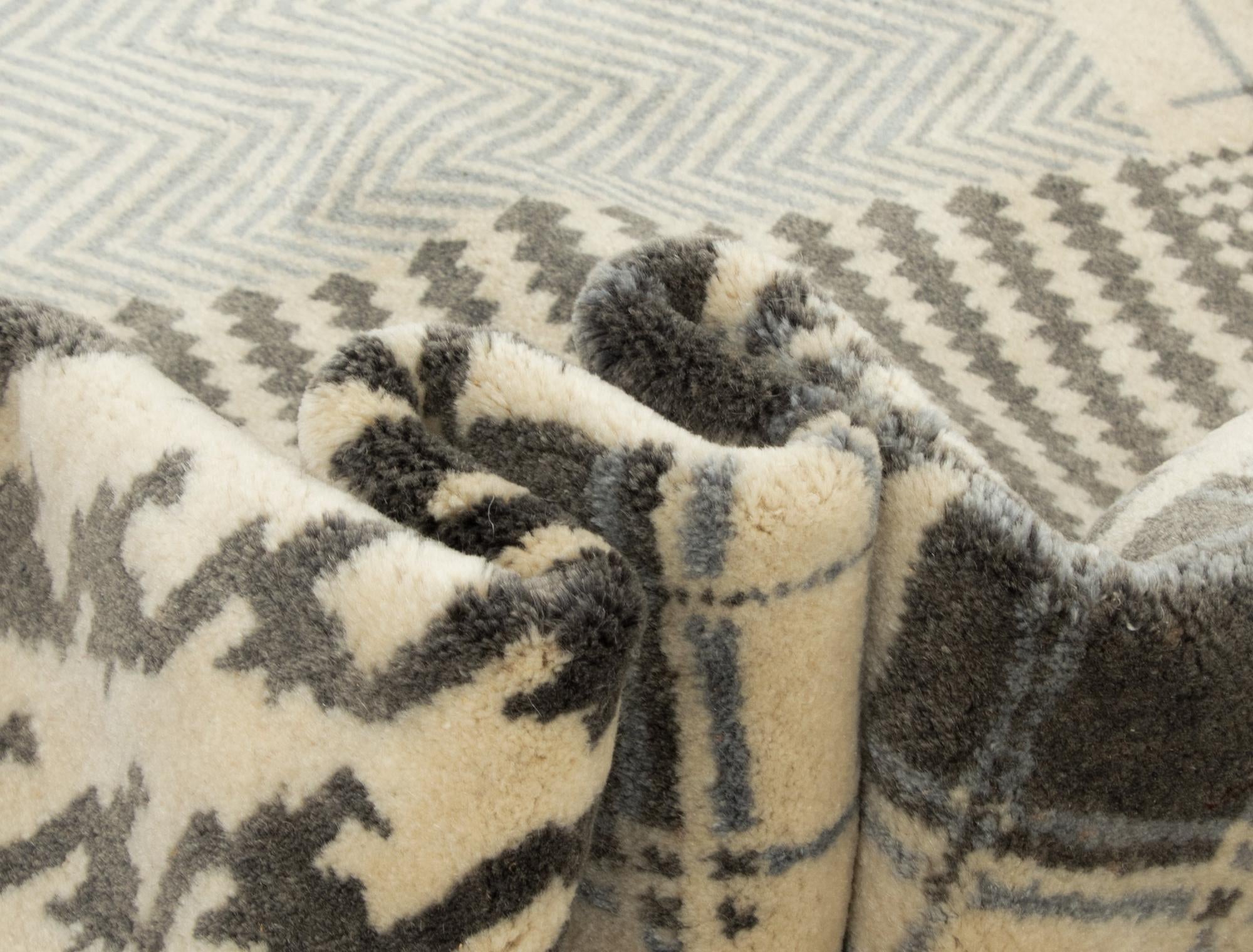 8' 1 x 9' 11 Hand Knotted Modern Manshu Wool Rug