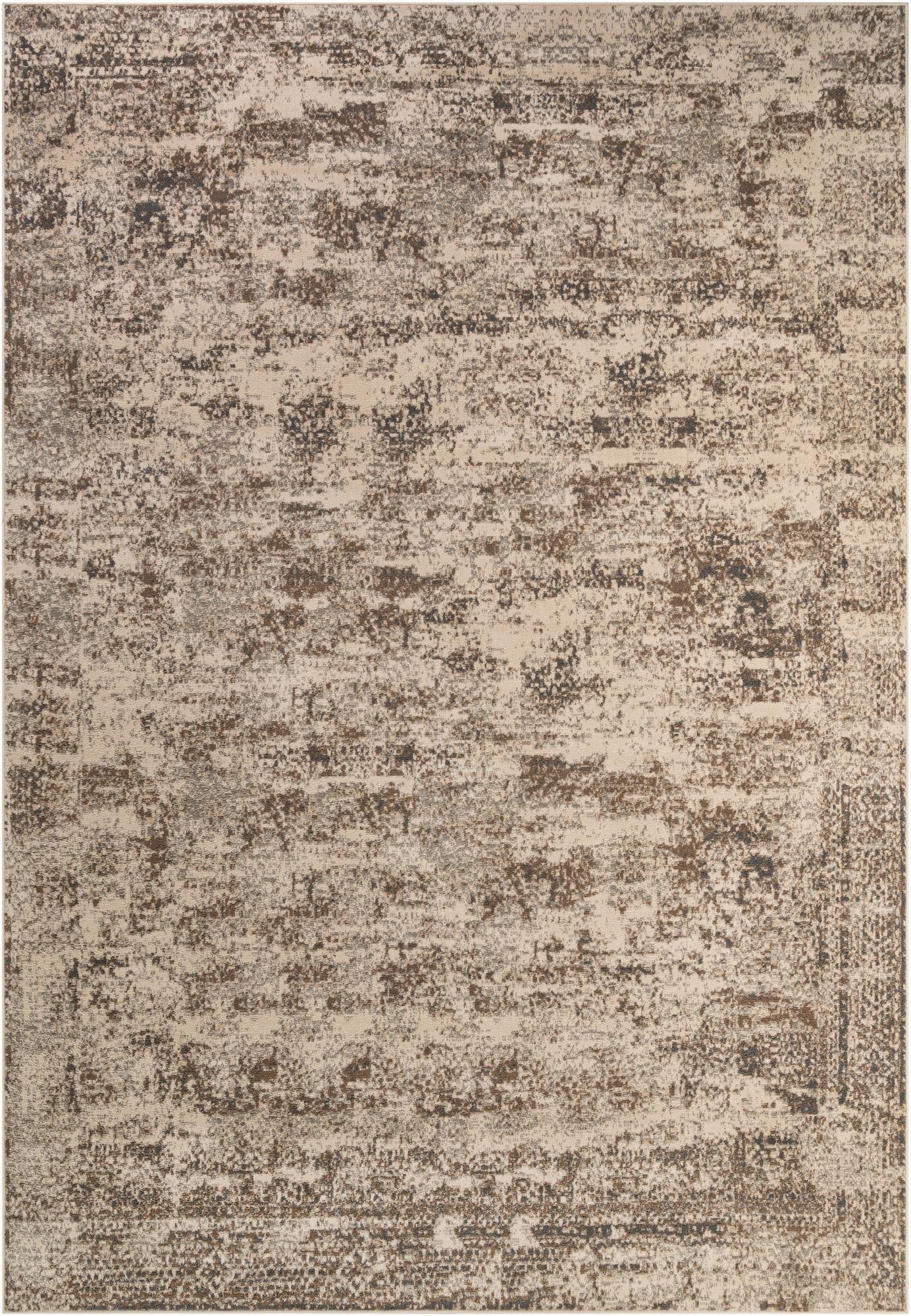 A 10x14 rectangular Rugs.com Mojave rug featuring an abstract vintage pattern in ivories, creams, and browns.