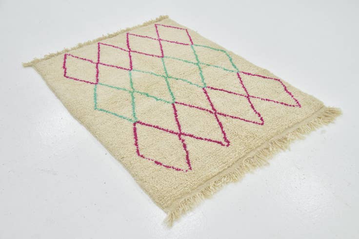 Detail image of 3' 9 x 4' 9 Hand Knotted Moroccan Wool Rug