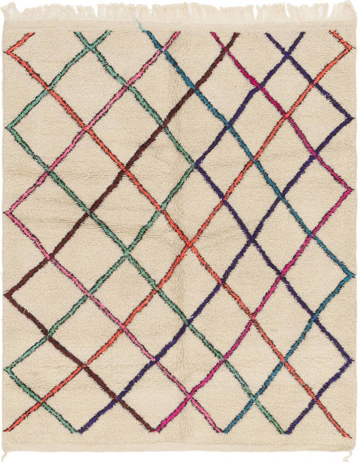 Detail image of 4' 10 x 6' 4 Hand Knotted Moroccan Wool Rug