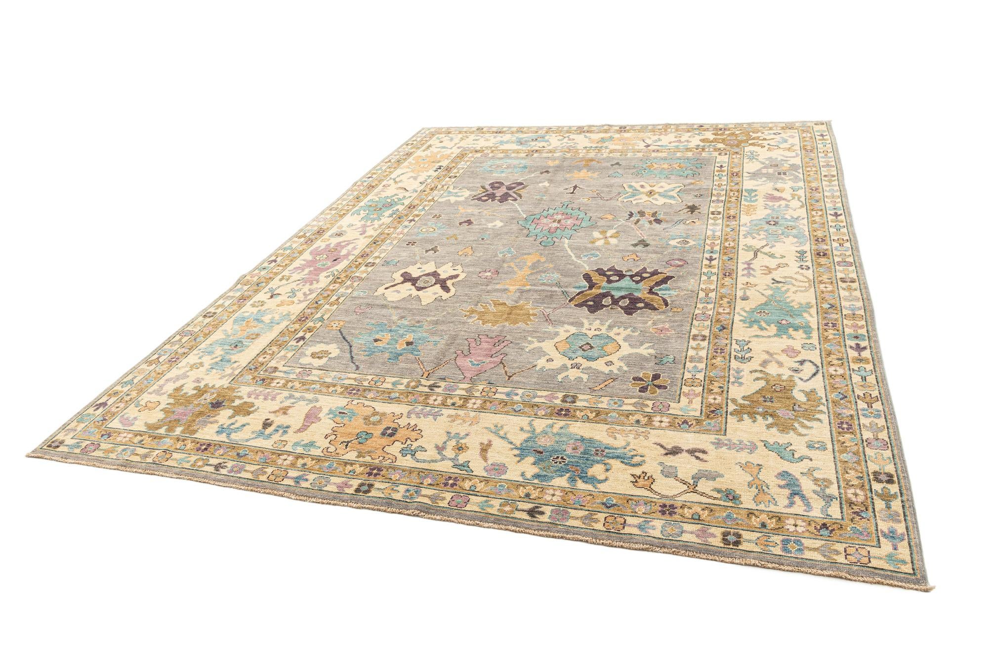 9' 1 x 11' 11 Hand Knotted Oushak Rug
