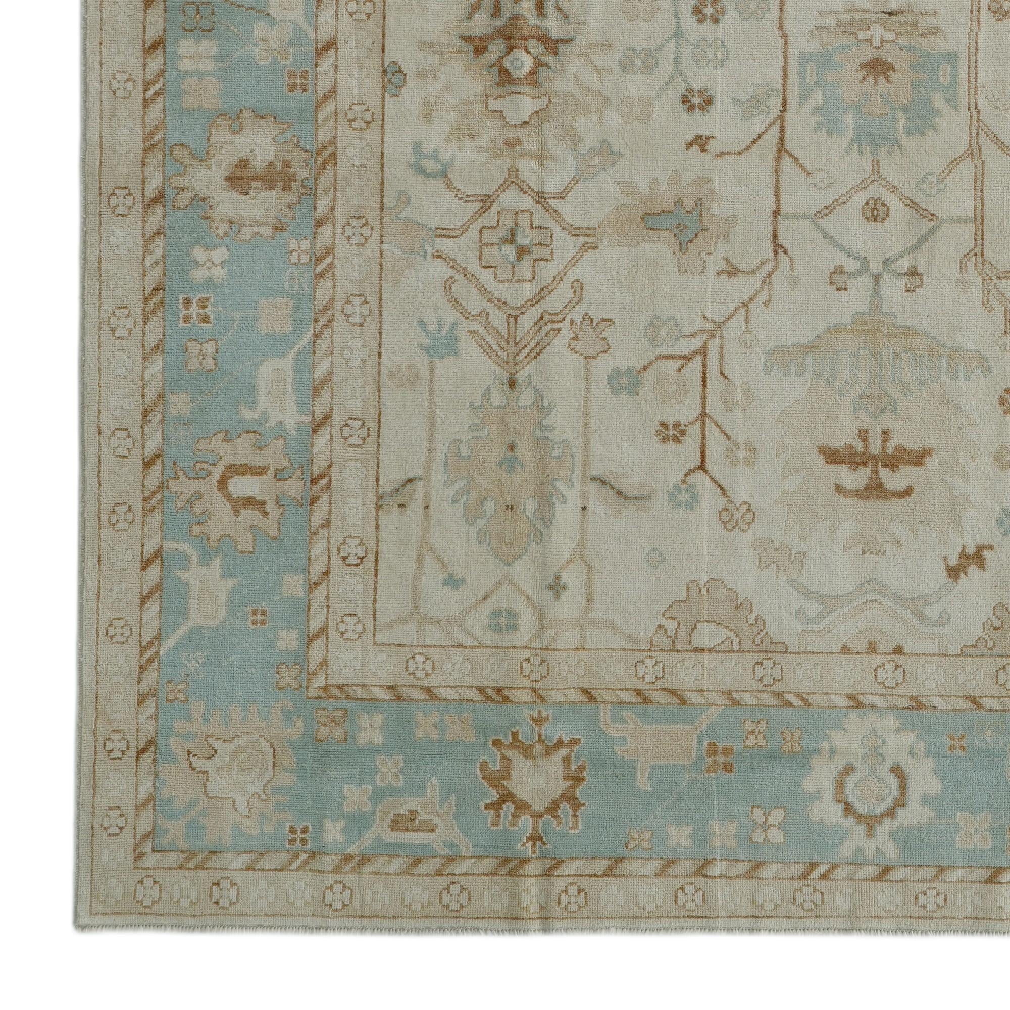 9' 2 x 12' 3 Hand Knotted Oushak Wool Rug