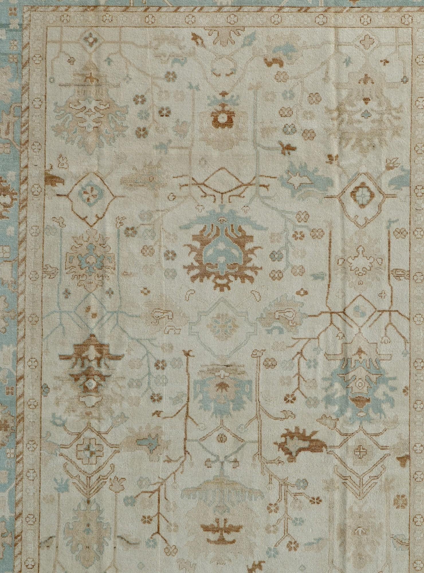 9' 2 x 12' 3 Hand Knotted Oushak Wool Rug