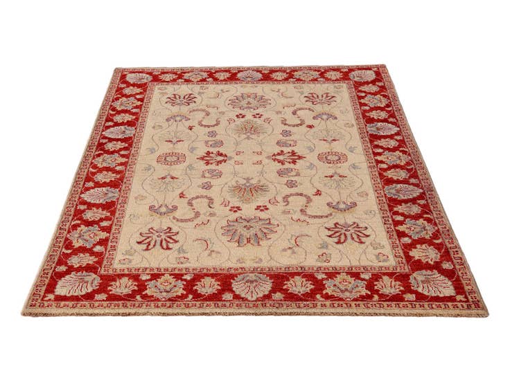 Detail image of 4' 3 x 6' Hand Knotted Pershawar Ziegler Rug