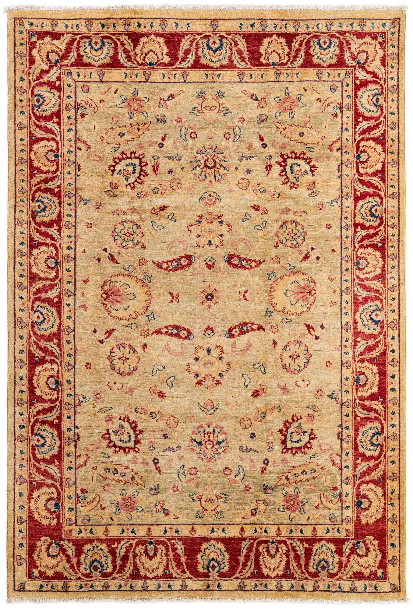 6' 4 x 9' 6 Hand Knotted Peshawar Ziegler Wool Rug