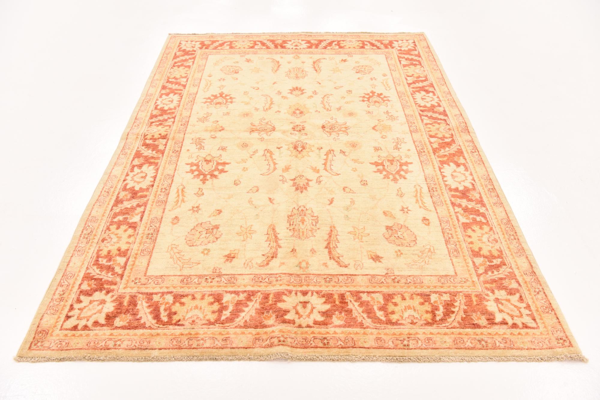5' 7 x 8' Hand Knotted Peshawar Ziegler Rug