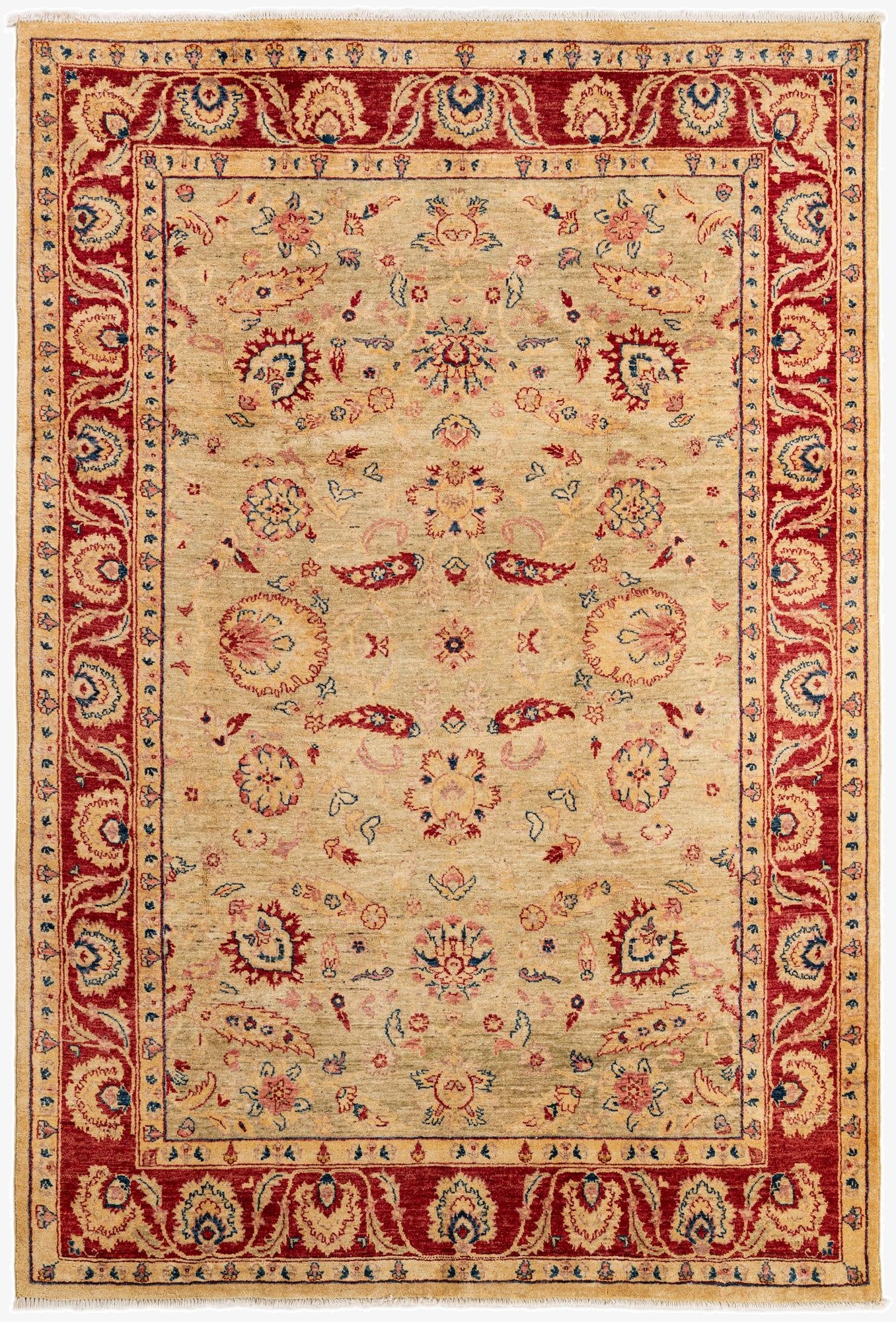 6' 4 x 9' 6  Hand Knotted Peshawar Ziegler Wool Rug