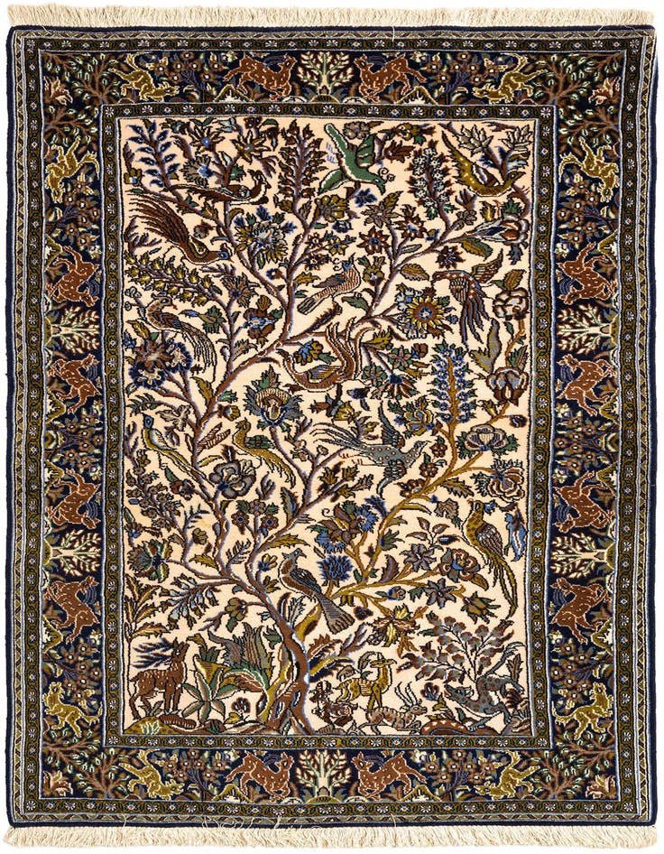 Detail image of 3' 4 x 5' 7 Hand Knotted Qom Persian Rug
