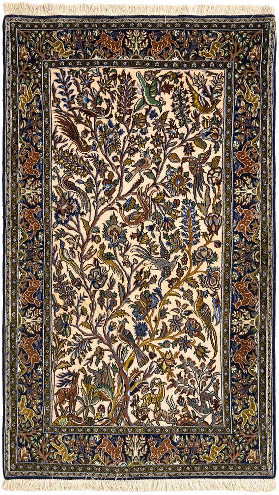 3' 4 x 5' 7 Hand Knotted Qom Persian Rug