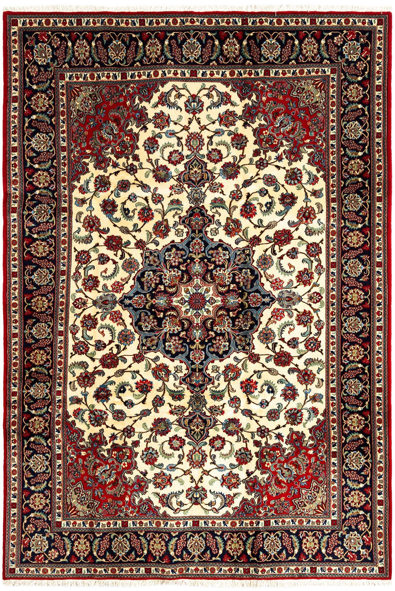 6' 8 x 9' 9 Hand Knotted Qom Persian Rug