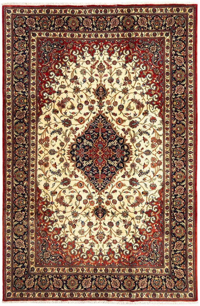6' 7 x 10' Hand Knotted Qom Persian Rug