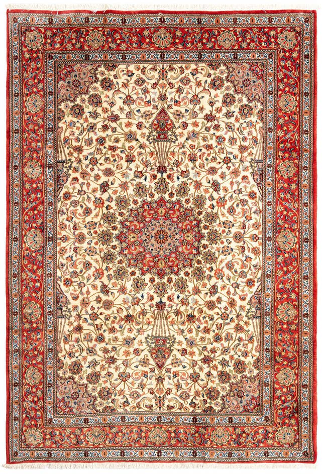Detail image of 6' 6 x 9' 6 Hand Knotted Qom Persian Rug