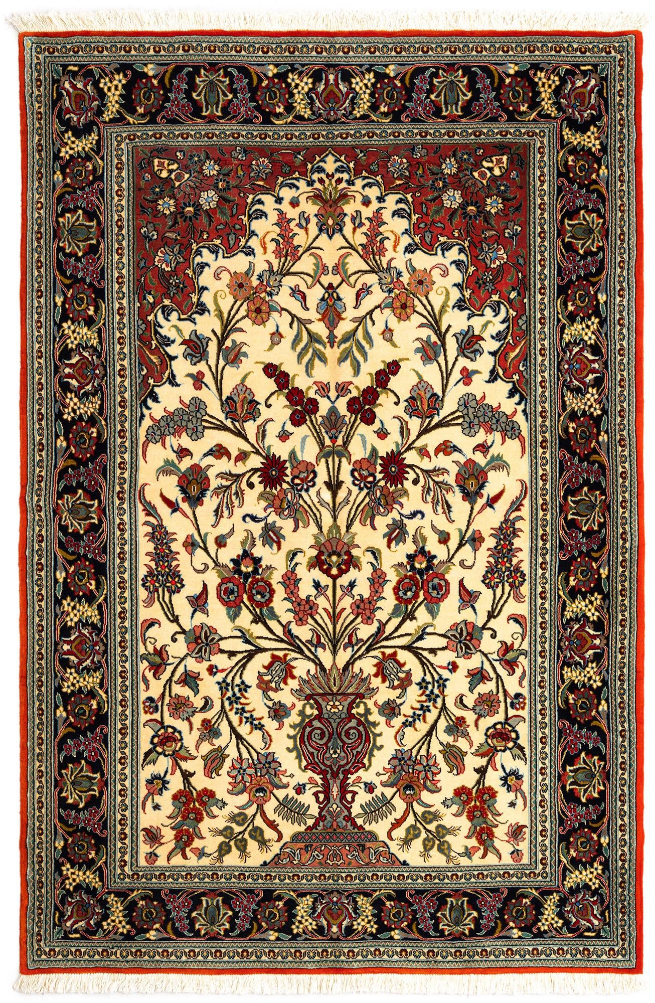 4' 6 x 6' 11 Hand Knotted Qom Persian Rug