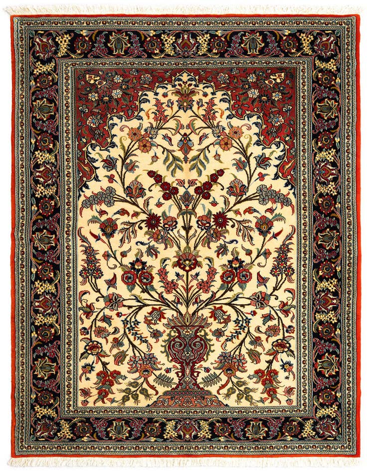 Detail image of 4' 6 x 6' 11 Hand Knotted Qom Persian Rug
