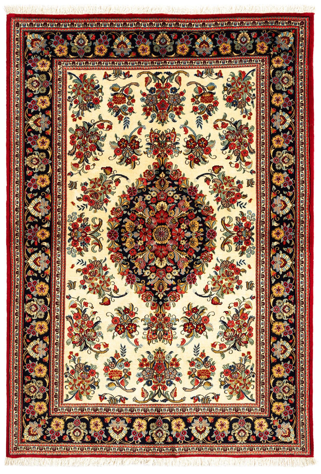 4' 8 x 6' 8 Hand Knotted Qom Persian Rug