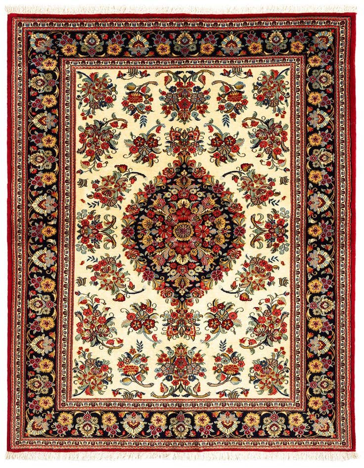 Detail image of 4' 8 x 6' 8 Hand Knotted Qom Persian Rug